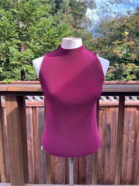 Sleeveless Pleated Mock Neck Top in Berry